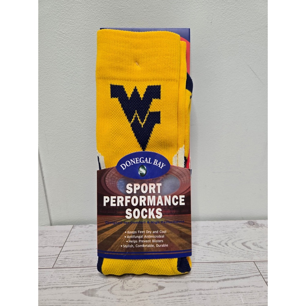 Donegal Bay West Virginia Mountaineers Sport Performance Socks Gold Blue WVU